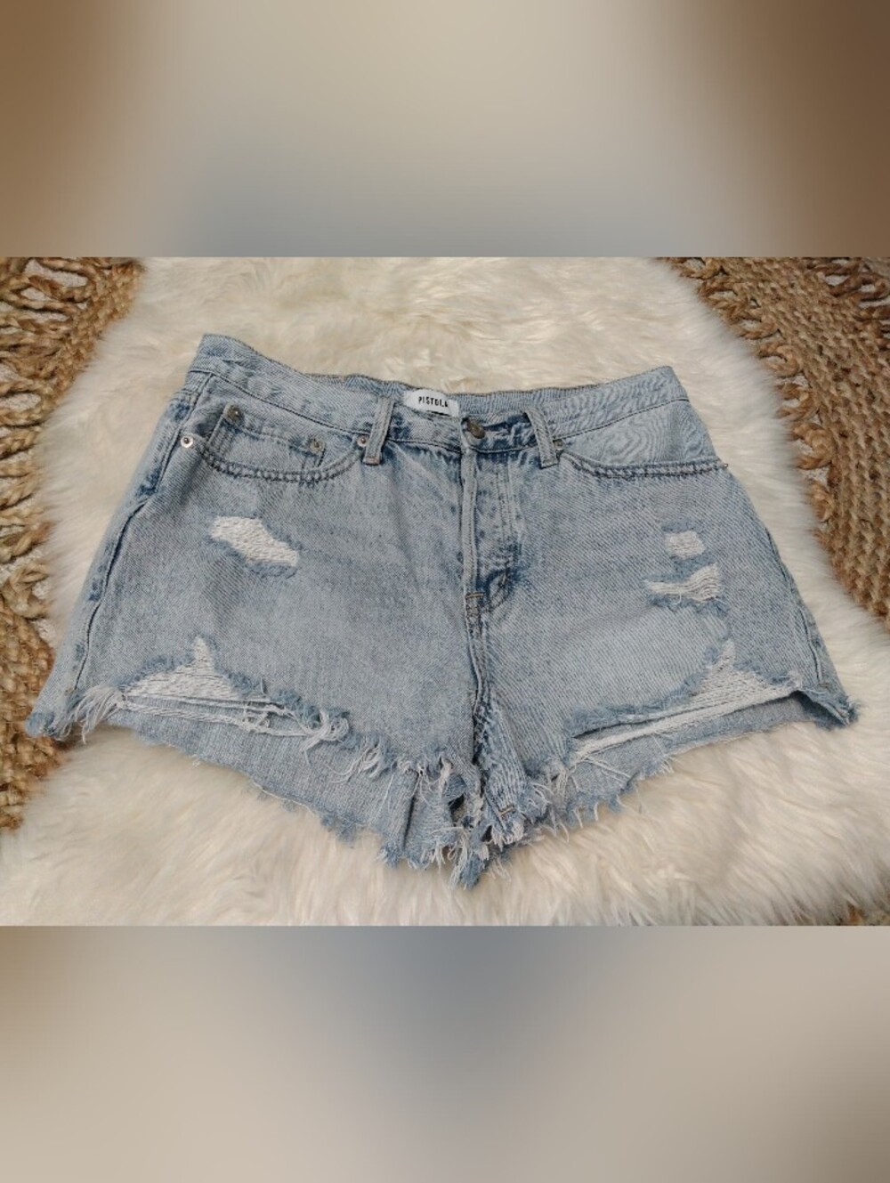 Pistola Light Wash Distressed High-Rise Denim Shorts - Light Blue Size 29